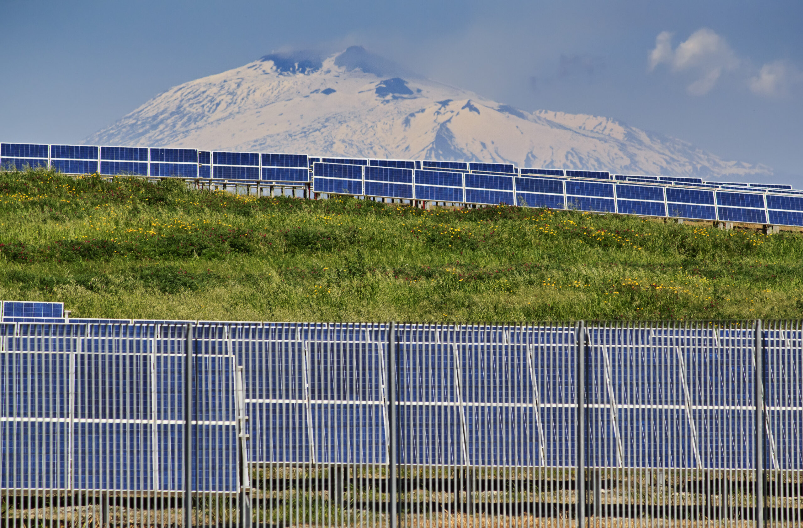 Italy Sicily Catania Province Countryside Solar Panels (volcano Etna In