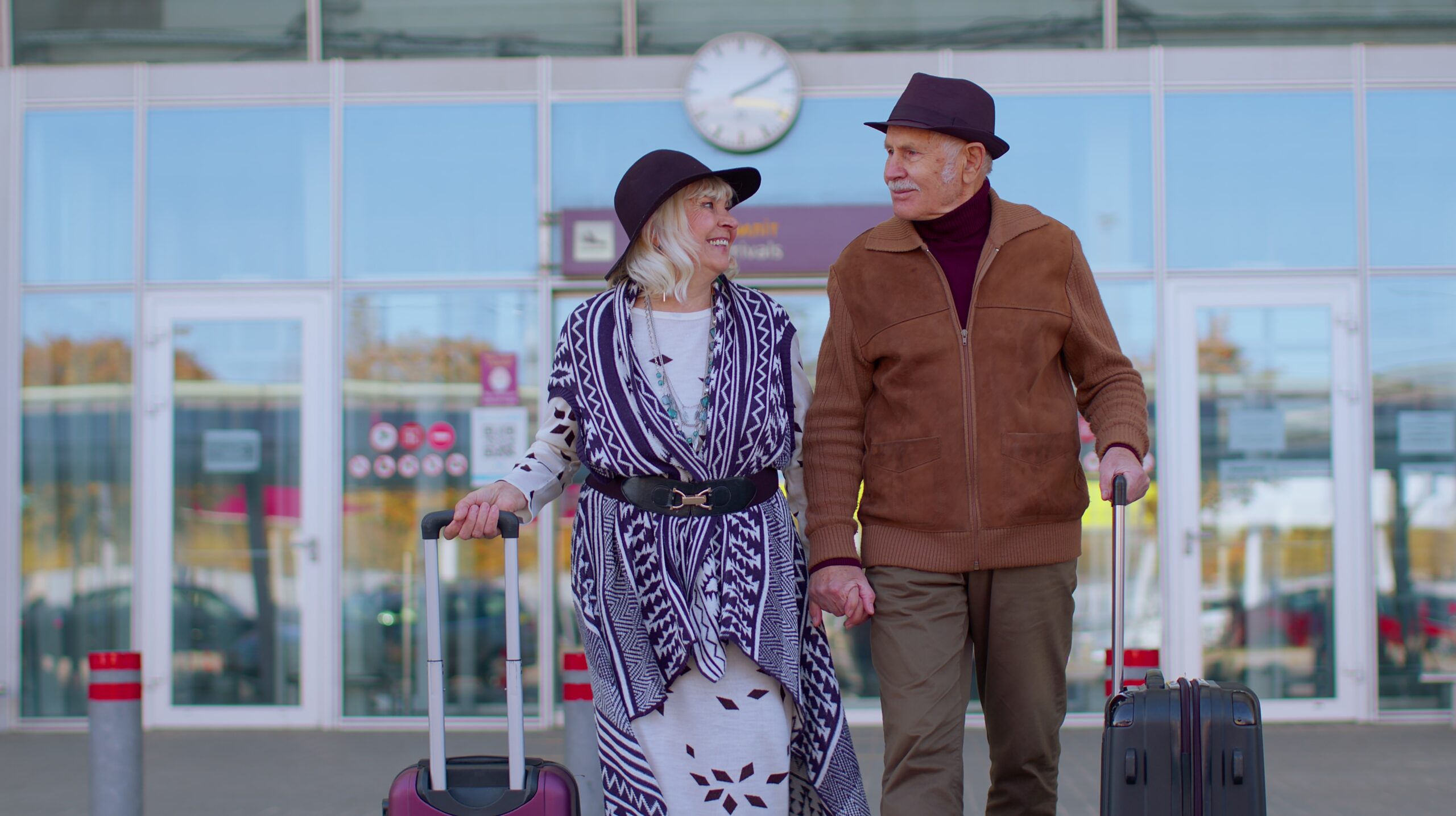 Lovely Stylish Elderly Old Retired Family Grandmother Grandfather Walking With