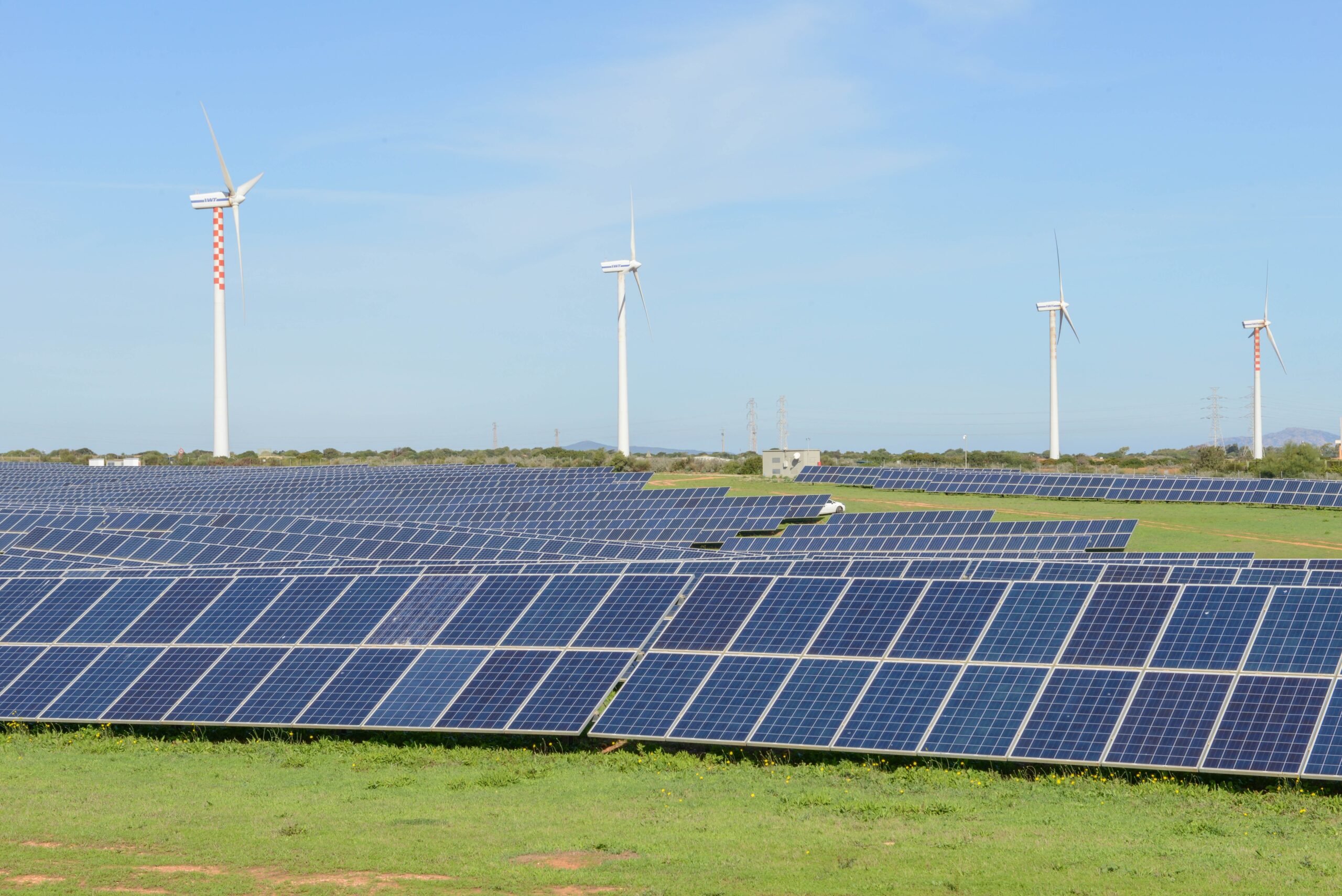 Sardinia Italy Oktober : Windmill And Solar Panels Sardinia Italy Oktober : Windmill And Solar Panels